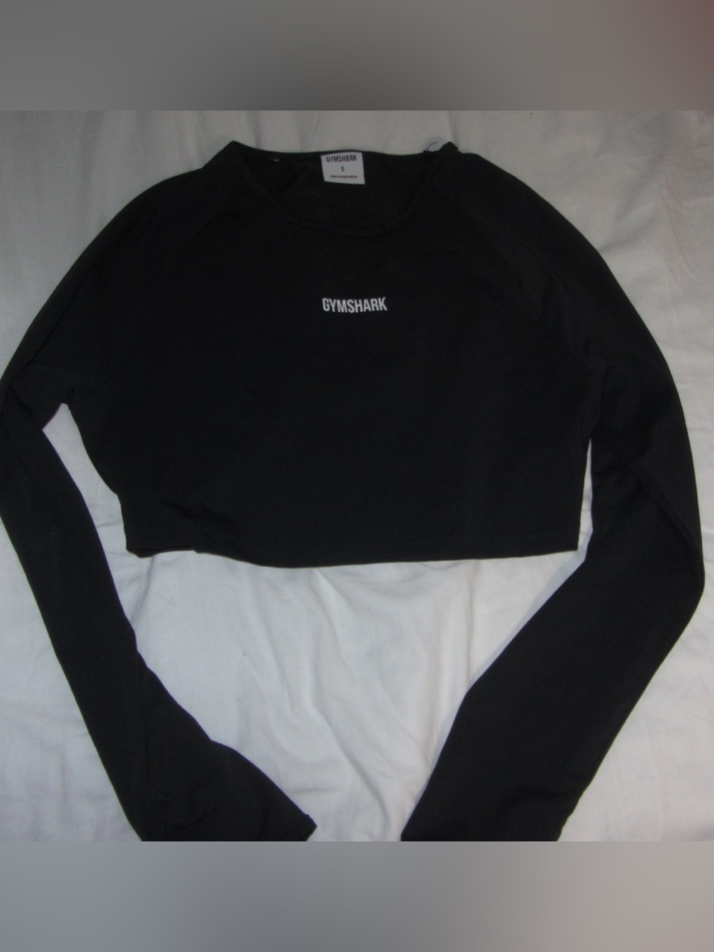 Gymshark Black Cropped Long Sleeve Tee with Chest Logo